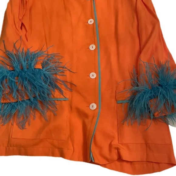 SLEEPER CROPPED DETACHABLE FEATHER-TRIM PARTY PAJAMA SET IN ORANGE - Size XS - Picture 10 of 13